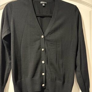 Minnie Rose Black Embellished cardigan V-Neck Women's Sweater